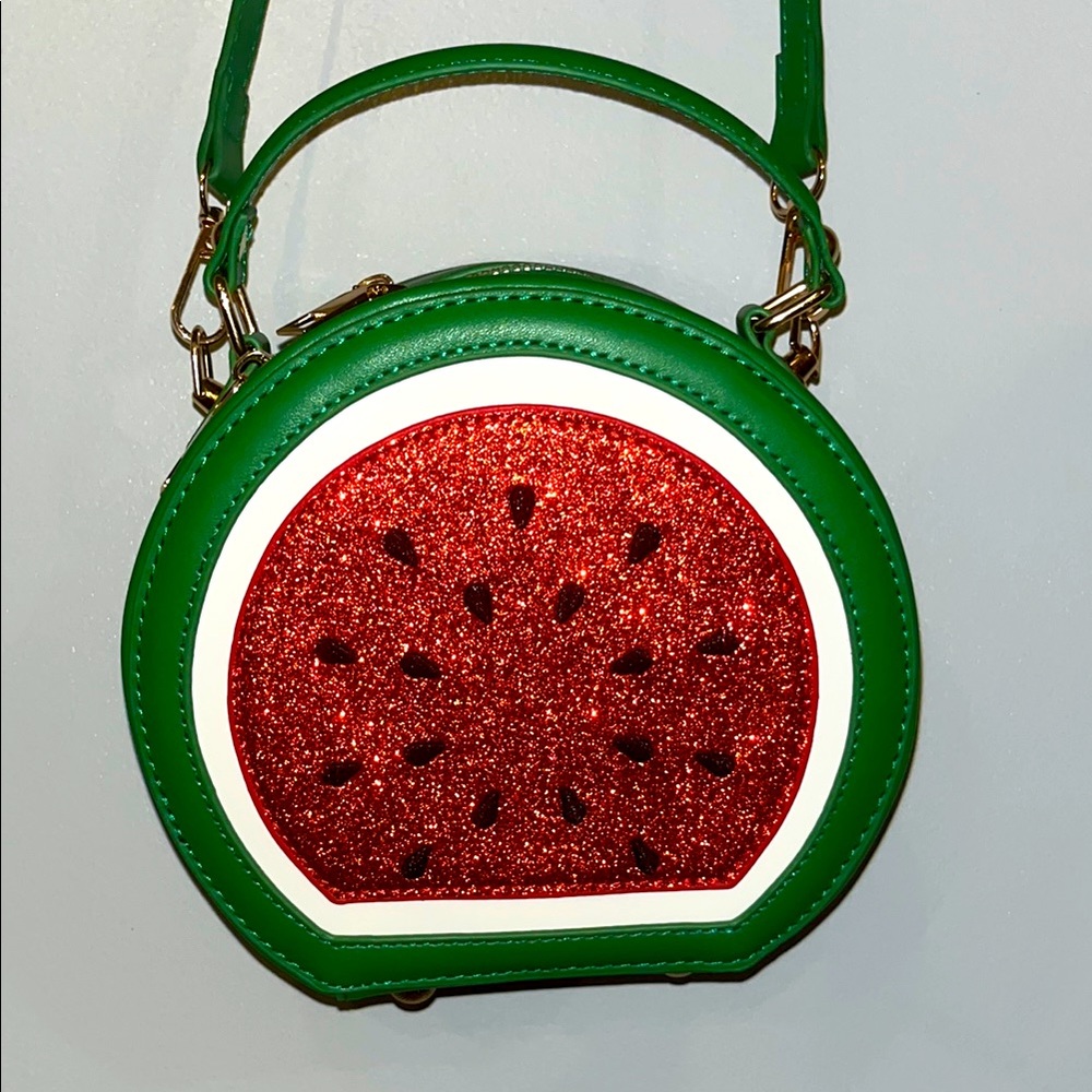 Fun novelty Green and Red Watermelon hand Bag with removable crossbody strap.